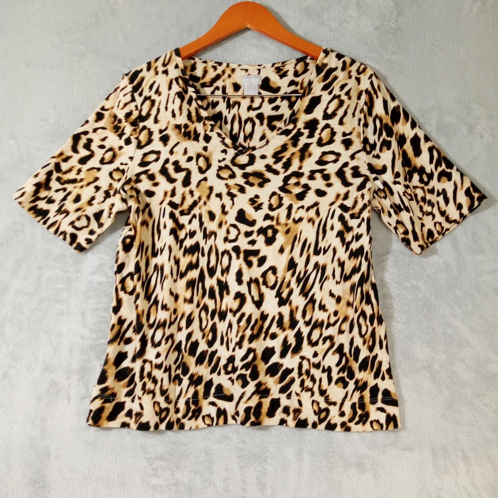Chico's 100% Pima Cotton Everyday Animal Print T-shirt Chico size 2 (12/14 L US)